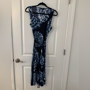 Jones New York Navy and White Tie-Dye Maxi Dress
